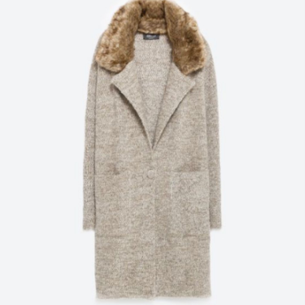 Zara Knit Long Knit Marled Faux Fur Coat. Sz S